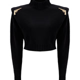 Turtle Neck Sweater With Gold Gun Buckles