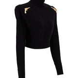 Turtle Neck Sweater With Gold Gun Buckles