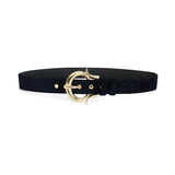 Dark Blue Velvet Belt With Gold Buckle