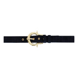 Dark Blue Velvet Belt With Gold Buckle