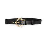 Black Leather Belt With Gold Buckle