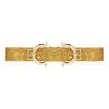 Gold Jacquard Belt With Snap Closure And Double Gold Buckle