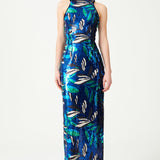 Flower Patterned Sequin Woven Lycra Midi Dress