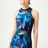 Flower Patterned Sequin Woven Lycra Midi Dress