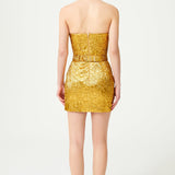 Antic Gold Jacquard Fully Boned Mini Dress