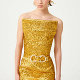 Antic Gold Jacquard Fully Boned Mini Dress