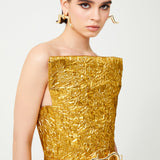 Antic Gold Jacquard Fully Boned Mini Dress