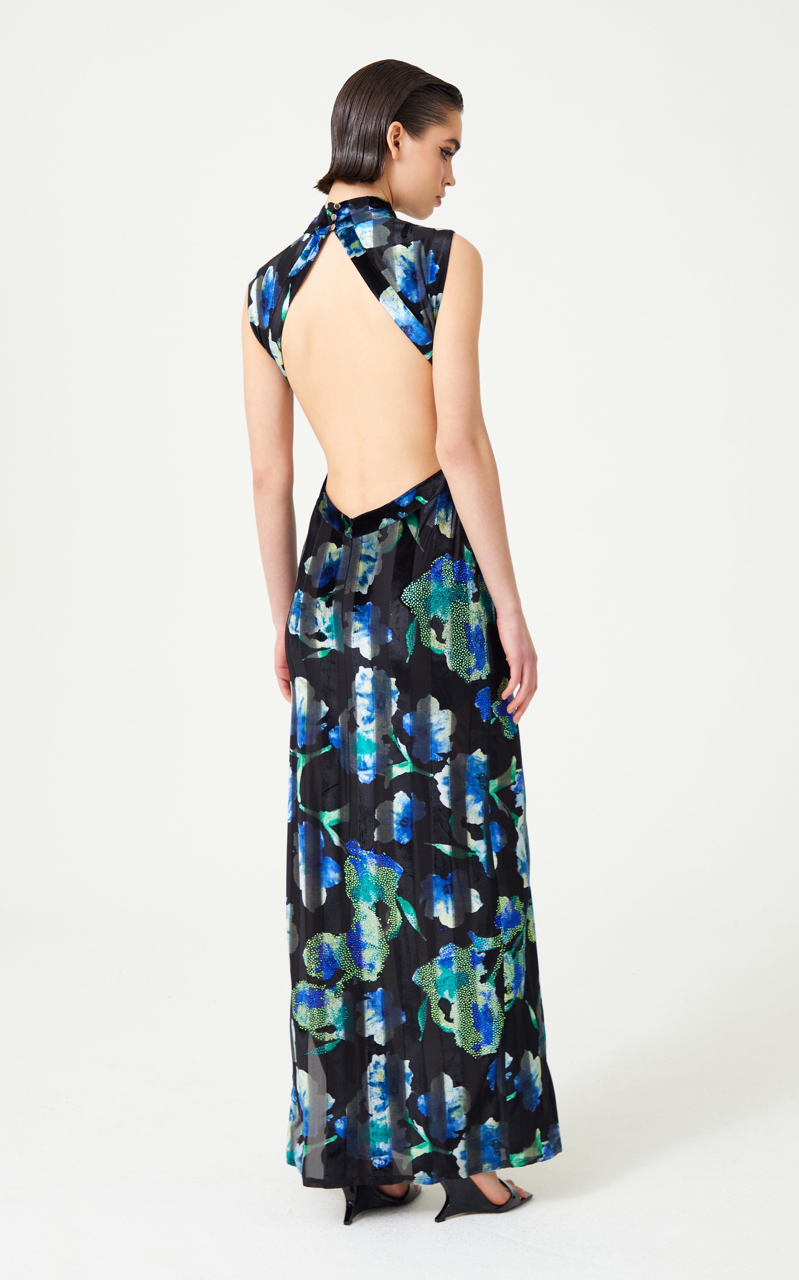 FW24-D-1007-Printed Blue-40 raisa_vanessa stretchy-velvet-flower-patterned-stone-printed-halter-neck-gown