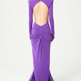 Lilac V-Neck Draped Maxi Dress With Metallic Accessories