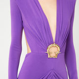 Lilac V-Neck Draped Maxi Dress With Metallic Accessories