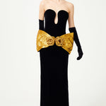 FW24-D-1009-Black-34 raisa_vanessa black-velvet-strapless-dress-with-handmade-gold-flower-detail