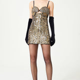 Antic Gold & Silver Hand-Embroidered Silk Chiffon Mini Dress