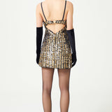 Antic Gold & Silver Hand-Embroidered Silk Chiffon Mini Dress