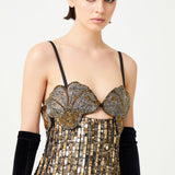 Antic Gold & Silver Hand-Embroidered Silk Chiffon Mini Dress