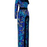 Flower Patterned Sequin Woven Lycra One Shouldered Gown With