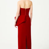 Red Silk Velvet Maxi Dress With Handmade Flower Detail