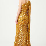 Gold Handmade Knitted Sequin Embroidered One Shoulder Gown