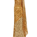 Gold Handmade Knitted Sequin Embroidered One Shoulder Gown