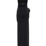 Black Stretchy Flower And Cutout Detailed Maxi Dress With Slit