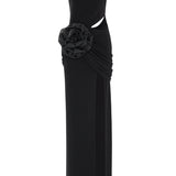 Black Stretchy Flower And Cutout Detailed Maxi Dress With Slit