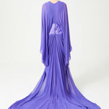 Lilac Sequin Embellished Flower Brouded Silk Chiffon Gown