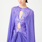 Lilac Sequin Embellished Flower Brouded Silk Chiffon Gown