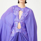 Lilac Sequin Embellished Flower Brouded Silk Chiffon Gown