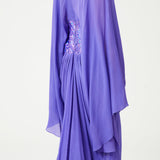 Lilac Sequin Embellished Flower Brouded Silk Chiffon Gown