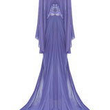 Lilac Sequin Embellished Flower Brouded Silk Chiffon Gown