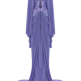 Lilac Sequin Embellished Flower Brouded Silk Chiffon Gown