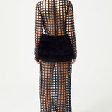 Chequered Black Pailletted Fur Maxi Dress