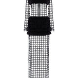 Chequered Black Pailletted Fur Maxi Dress