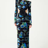 FW24-D-1031-Printed Blue-34 raisa_vanessa stretchy-velvet-flower-patterned-stone-printed-cut-out-detailed-black-gown-with-organza-black-flower-detail