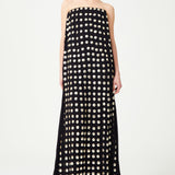 Black Handmade Gold Polka Dot Detailed Silk Chiffon Maxi Dress