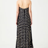 Black Handmade Gold Polka Dot Detailed Silk Chiffon Maxi Dress