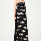 Black Handmade Gold Polka Dot Detailed Silk Chiffon Maxi Dress