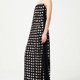 Black Handmade Gold Polka Dot Detailed Silk Chiffon Maxi Dress