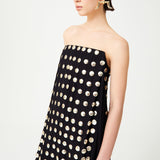 Black Handmade Gold Polka Dot Detailed Silk Chiffon Maxi Dress