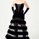 FW24-D-1041-Black-34 raisa_vanessa strapless-corseted-black-fur-and-silk-velvet-detailed-maxi-dress