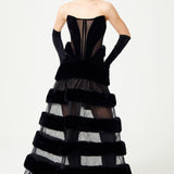 FW24-D-1041-Black-34 raisa_vanessa strapless-corseted-black-fur-and-silk-velvet-detailed-maxi-dress