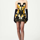 Gold Flower Brouded Jaquard Mini Dress