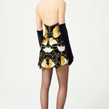 Gold Flower Brouded Jaquard Mini Dress