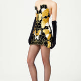 Gold Flower Brouded Jaquard Mini Dress