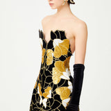 Gold Flower Brouded Jaquard Mini Dress