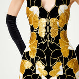 Gold Flower Brouded Jaquard Mini Dress