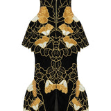 Gold Flower Brouded Jaquard Mini Dress