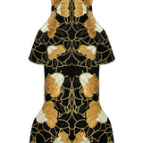 Gold Flower Brouded Jaquard Mini Dress