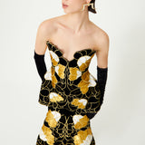 Gold Flower Brouded Jaquard Midi Dress