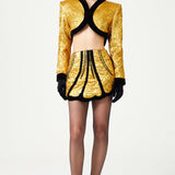 Gold Art-Deco Styled Black Velvet Brouded Mini Skirt