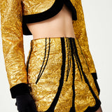 Gold Art-Deco Styled Black Velvet Brouded Mini Skirt